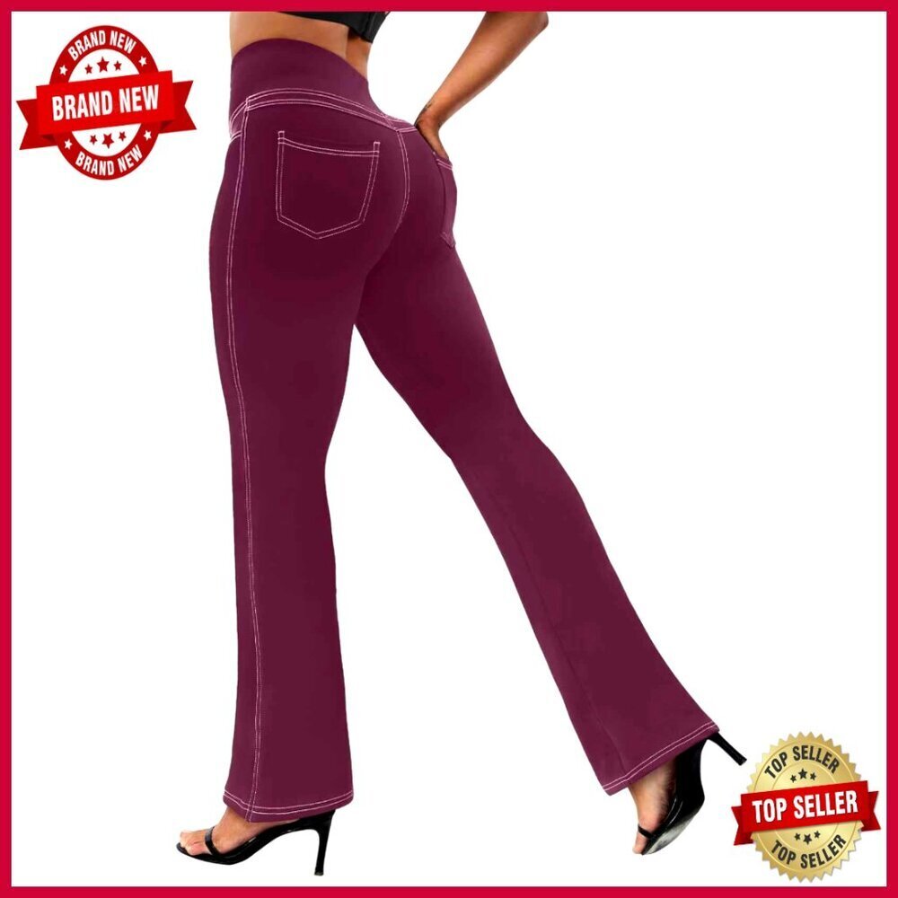 High Waist Bootcut Leggings with Pockets, Tummy Control Yoga Pants